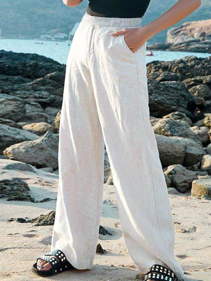 Wren | Women's High-Waist Wide-Leg Linen Trousers - Off-White