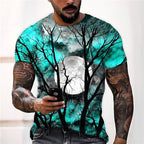 Wyatt | Men's Halloween Moon Graphic Crew Neck T-Shirt, Seasonal Autumn Tee | Animated Apparel | Blue