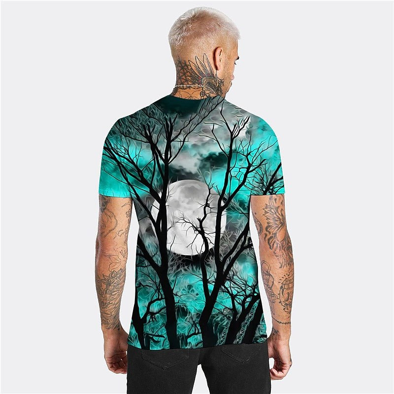 Wyatt | Men's Halloween Moon Graphic Crew Neck T-Shirt, Seasonal Autumn Tee | Animated Apparel | Red