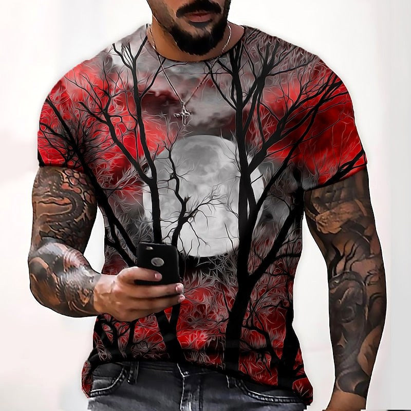 Wyatt | Men's Halloween Moon Graphic Crew Neck T-Shirt, Seasonal Autumn Tee | Animated Apparel | Purple