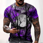 Wyatt | Men's Halloween Moon Graphic Crew Neck T-Shirt, Seasonal Autumn Tee | Animated Apparel | Gray