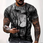 Wyatt | Men's Halloween Moon Graphic Crew Neck T-Shirt, Seasonal Autumn Tee | Animated Apparel | Yellow