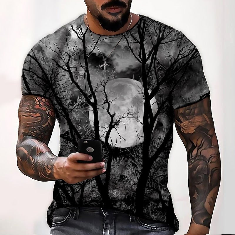 Wyatt | Men's Halloween Moon Graphic Crew Neck T-Shirt, Seasonal Autumn Tee | Animated Apparel | Yellow