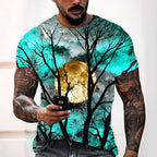 Wyatt | Men's Halloween Moon Graphic Crew Neck T-Shirt, Seasonal Autumn Tee | Animated Apparel | Wine