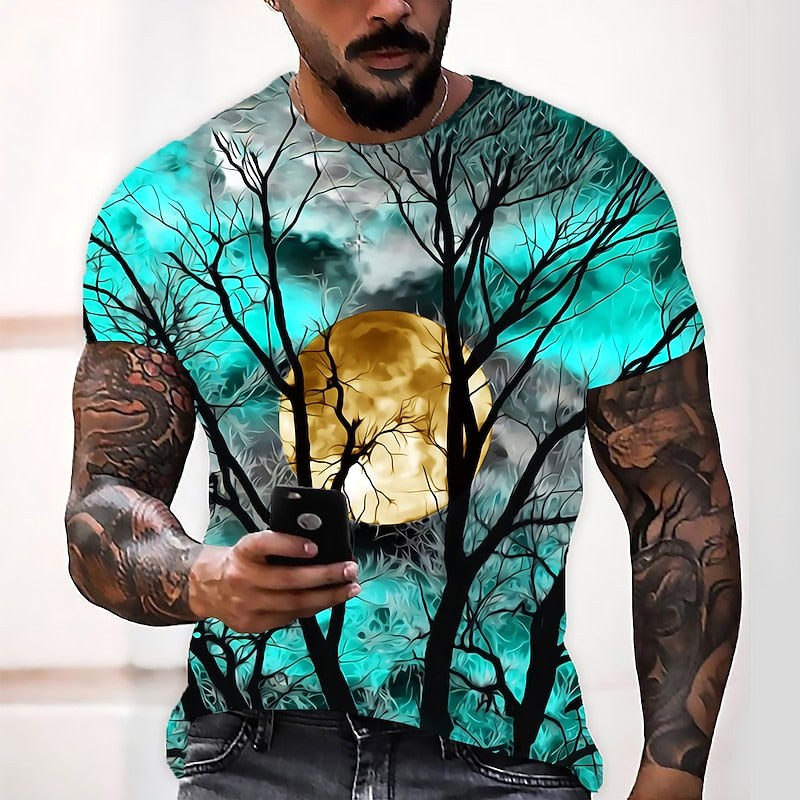 Wyatt | Men's Halloween Moon Graphic Crew Neck T-Shirt, Seasonal Autumn Tee | Animated Apparel | Wine