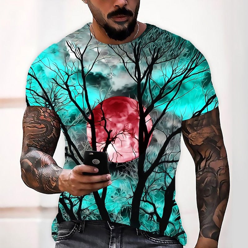 Wyatt | Men's Halloween Moon Graphic Crew Neck T-Shirt, Seasonal Autumn Tee | Animated Apparel