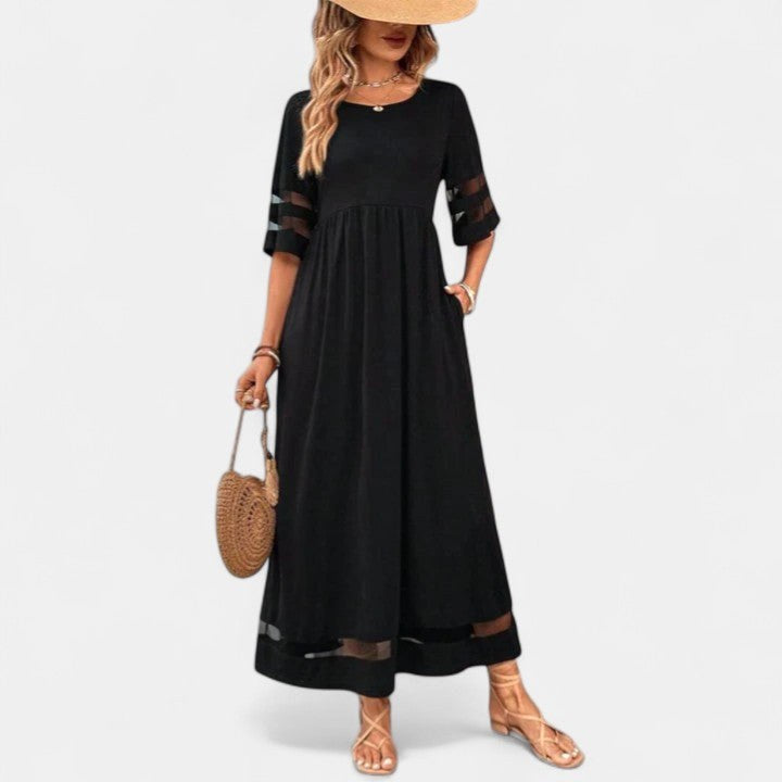 Yvaine | Women's Elegant Round Neck Midi Dress - Black