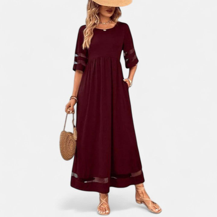 Yvaine | Women's Elegant Round Neck Midi Dress - Red
