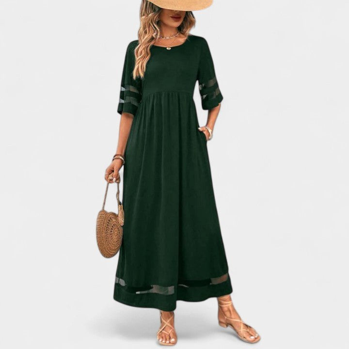 Yvaine | Women's Elegant Round Neck Midi Dress - Green