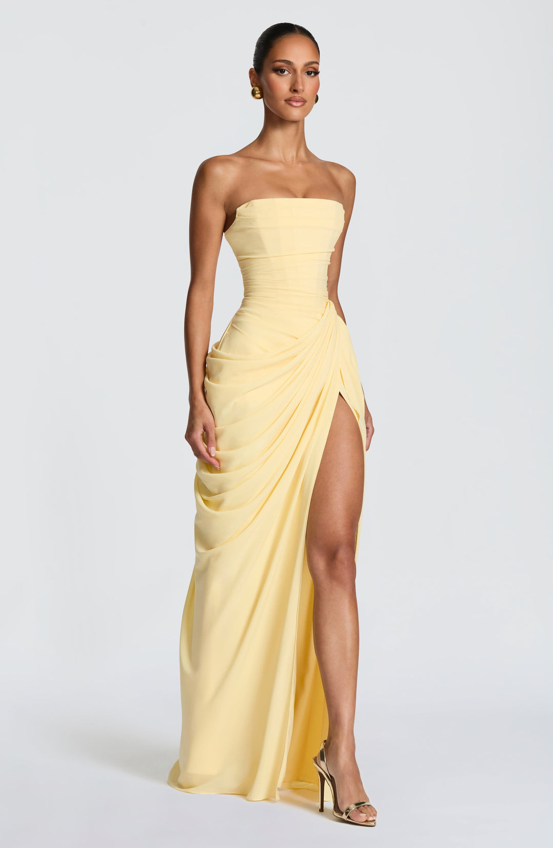Yvette | Women's Strapless Maxi Dress, Ruched Waist Evening Dress | Animated Apparel