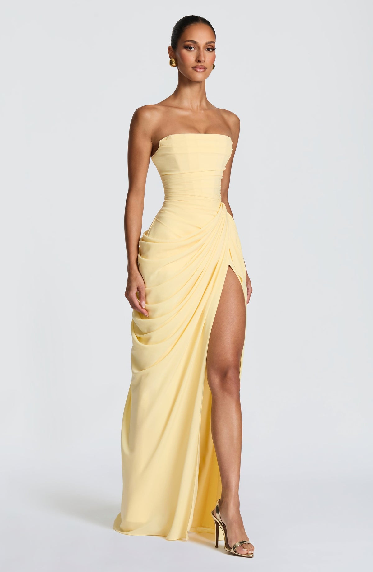 Yvette | Women's Strapless Maxi Dress, Ruched Waist Evening Dress | Animated Apparel