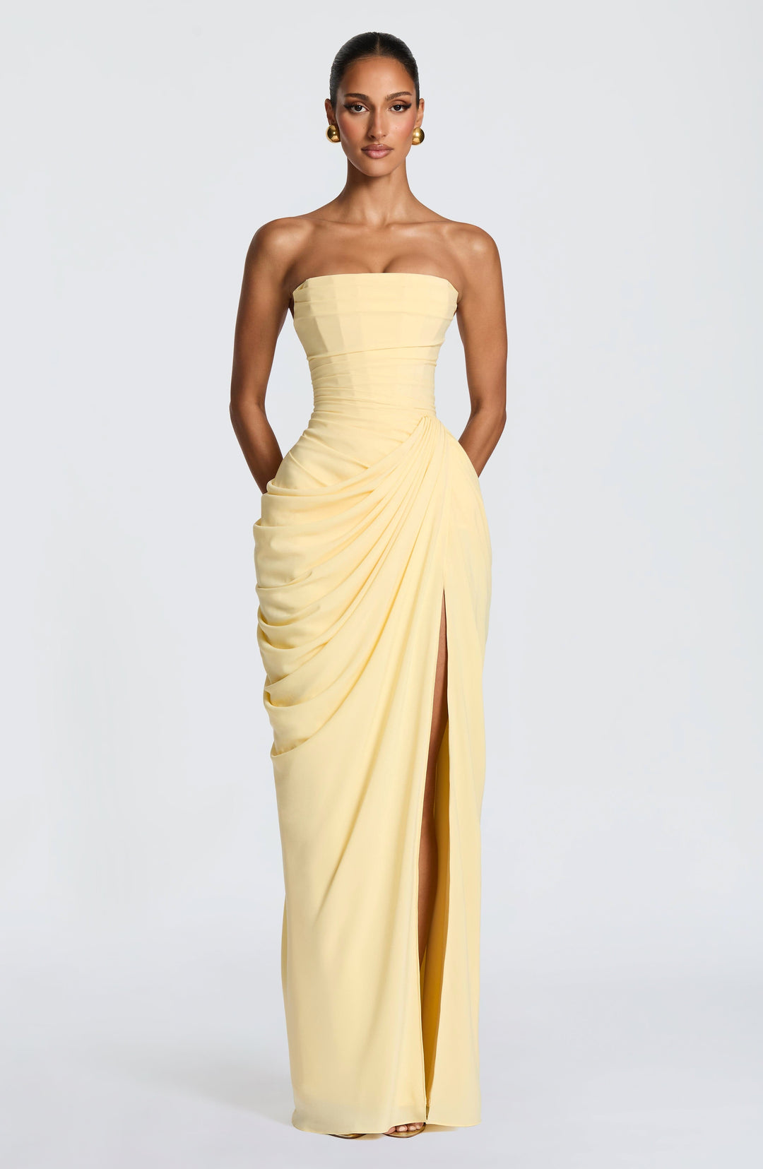 Yvette | Women's Strapless Maxi Dress, Ruched Waist Evening Dress | Animated Apparel