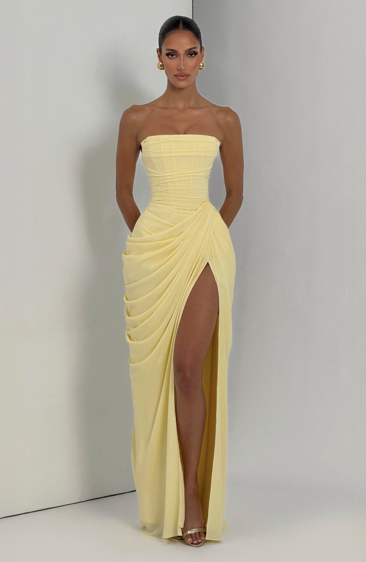 Yvette | Women's Strapless Maxi Dress, Ruched Waist Evening Dress | Animated Apparel