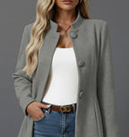 Yvonne | Women's Button-Down A-Line Coat, Stand Collar Autumn Coat | Animated Apparel