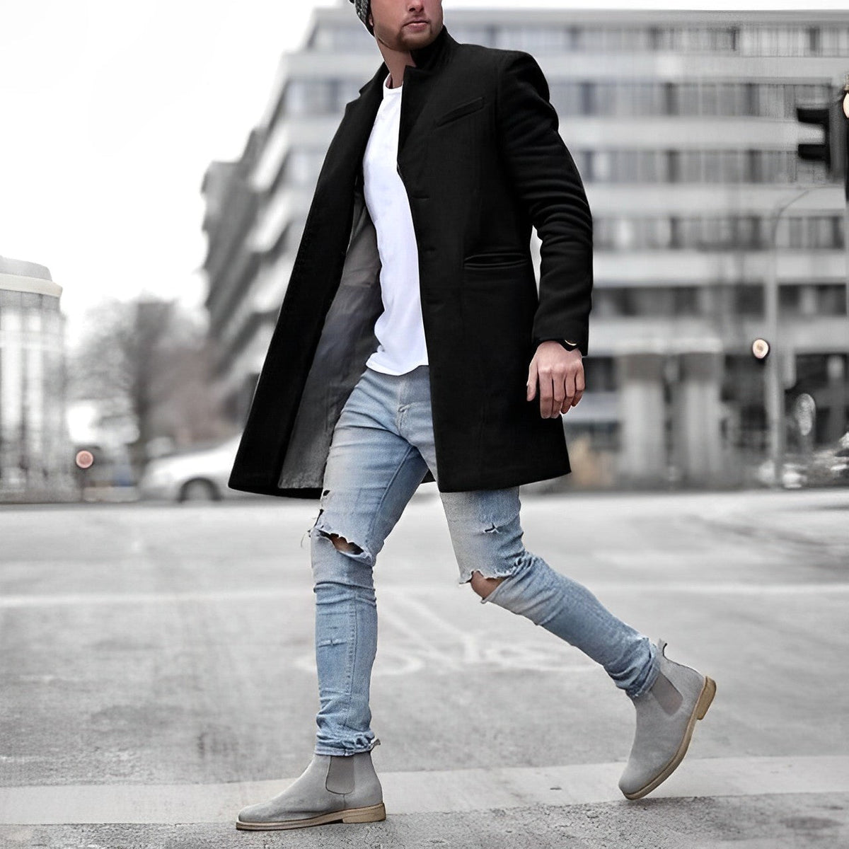 Zachary | Men's Slim-Fit Topcoat, Single-Breasted Tailored Coat | Animated Apparel | Black