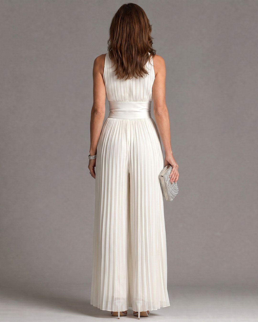 Zakira | Women's Pleated Halter Neck Wide Leg Jumpsuit - image 4