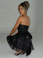 Savannah | Women's Strapless Sequin Mini Dress, Flared Party Dress | Animated Apparel