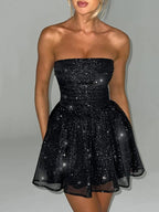 Savannah | Women's Strapless Sequin Mini Dress, Flared Party Dress | Animated Apparel