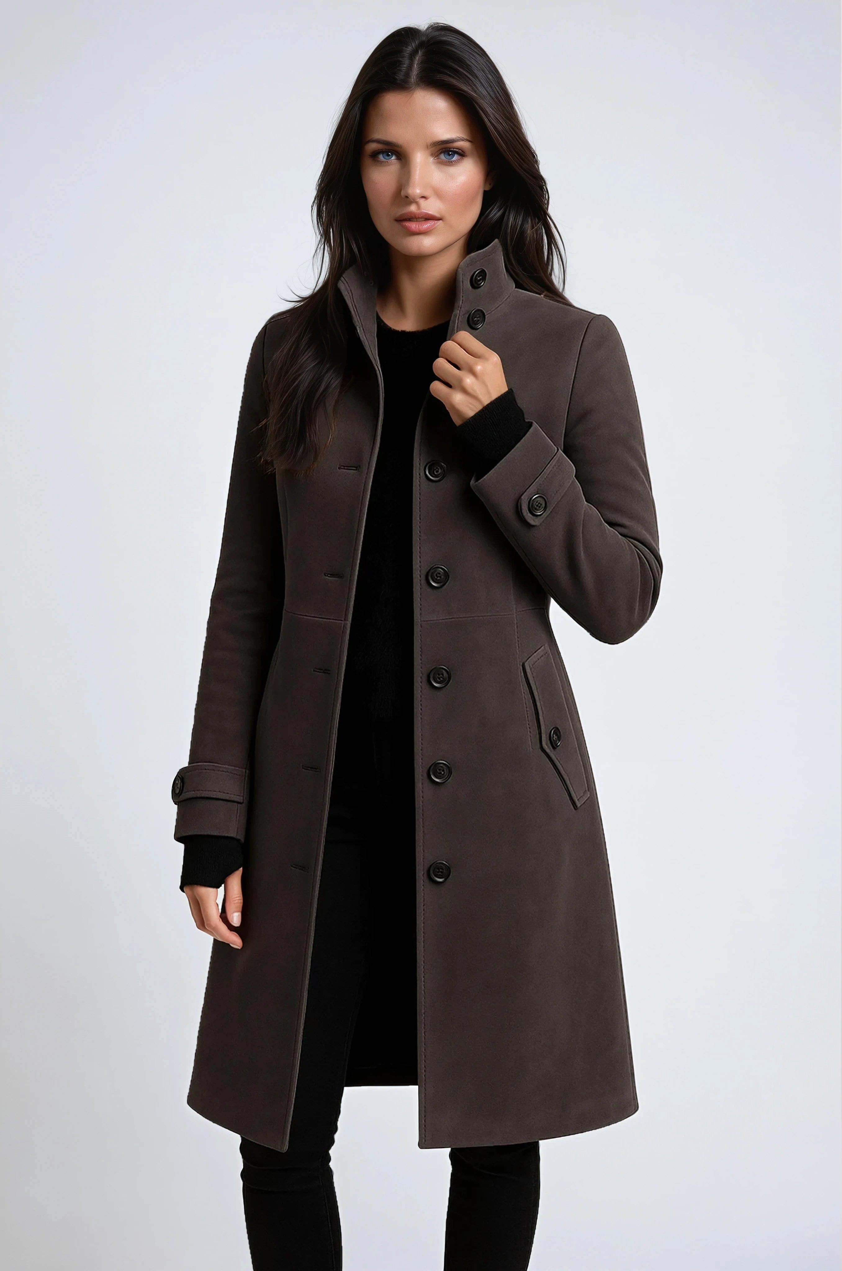 Zofia | Women's High-Neck Trench Coat, Long Tailored Winter Coat | Animated Apparel